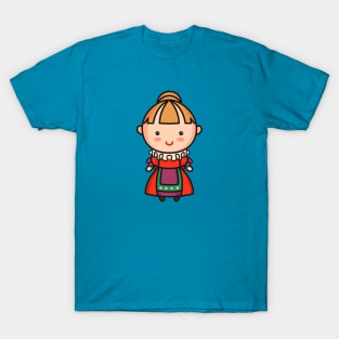 Cute British Victorian Era Woman in Traditional Clothing Cartoon T-Shirt